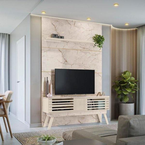 Imagem de Rack Bancada e Painel Frizz Premium para TV de 65 polegadas Cor Calacata Off White - Madetec