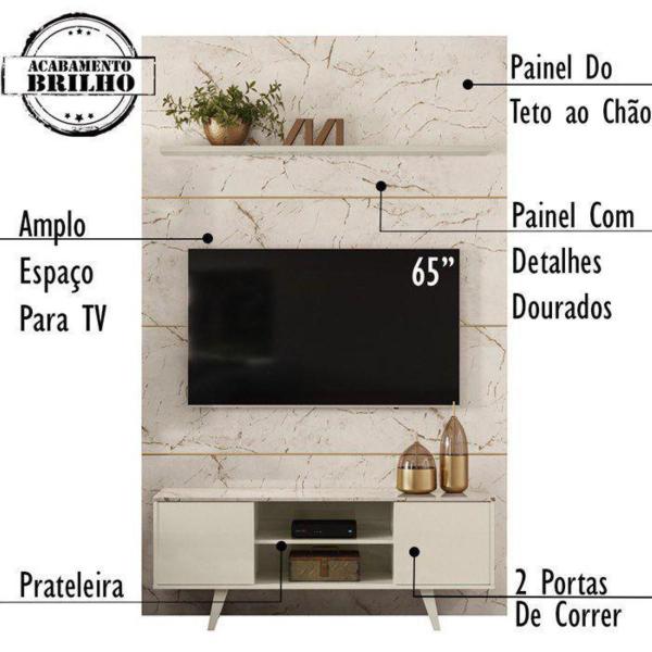 Imagem de Rack Bancada e Painel Panorama para TV de 65 polegadas Cor Calcata Off White - Madetec