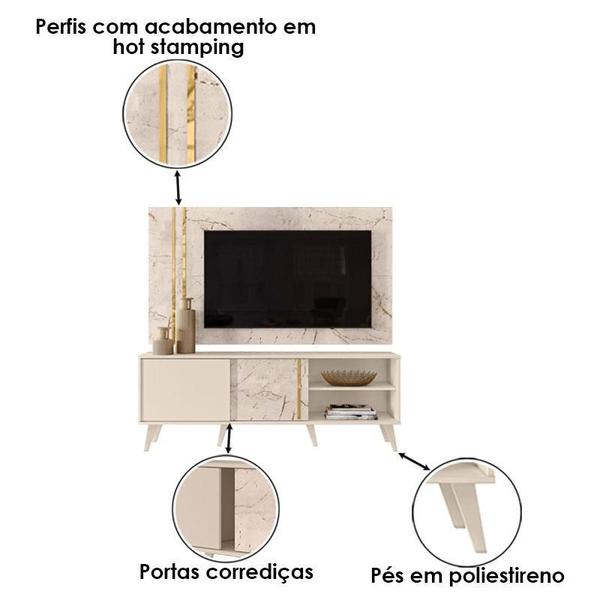 Imagem de Rack Bancada e Painel para TV Cronos com Aparador Estoril Calacata Off White  Madetec