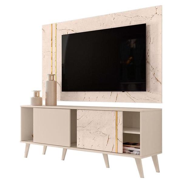Rack Bancada e Painel para TV Cronos com Mesa de Centro Indianápolis Calacata Off White Madetec Imagem de Rack Bancada e Painel para TV Cronos com Mesa de Centro Indianápolis Calacata Off White Madetec