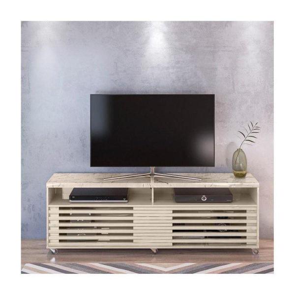 Imagem de Rack Bancada Frizz Cross para TV de 65 polegadas Cor Calacata Off White - Madetec