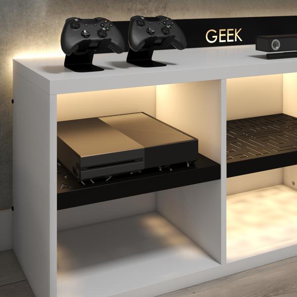 Imagem de Rack Bancada Gamer Geek Madeira Metal Branco Led Incluso