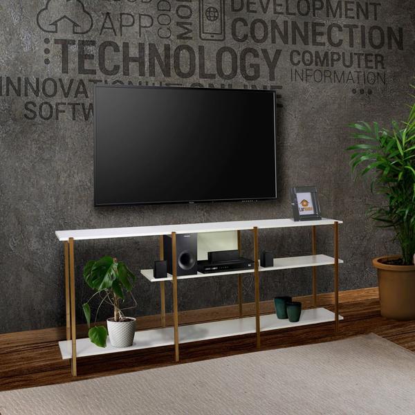 Imagem de Rack Bancada Industrial Lisboa 3 prateleiras Inspire House Branco com cobre