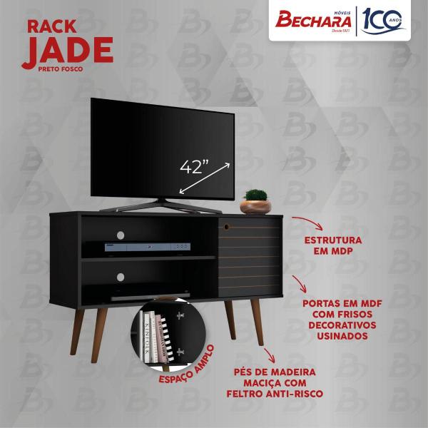 Imagem de Rack Bancada Jade Tv 42 Polegadas Preto Fosco 1 Porta Pé Madeira Maciça Palito Retrô Sala