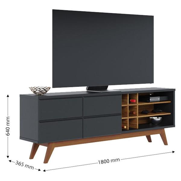 Imagem de Rack Bancada Noronha 1.8 com Painel para Tv Suspenso Extensivo Leme Preto Acetinado Noce Milano - Colibri