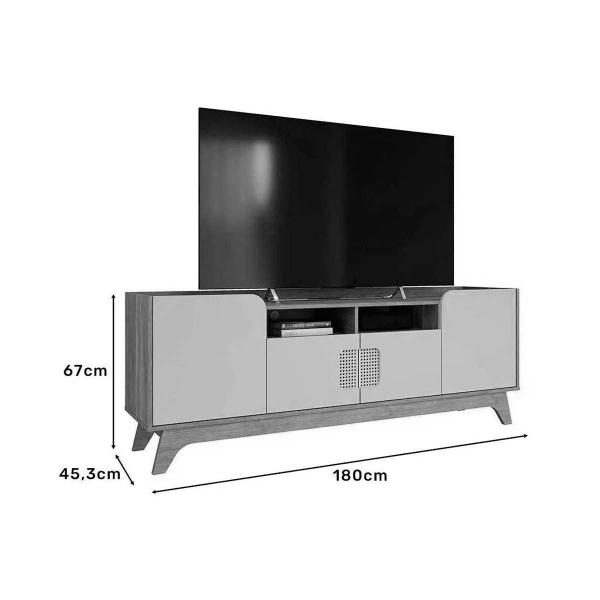 Imagem de Rack Bancada p/TV até 70 pol Paris 100% MDF c/ Nichos e Pés 180cm Cinamomo/Salvia - Permóbili