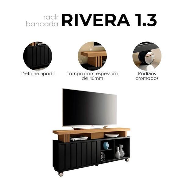 Imagem de Rack Bancada para Sala Rivera 1.3 Preto Freijó  HB Móveis