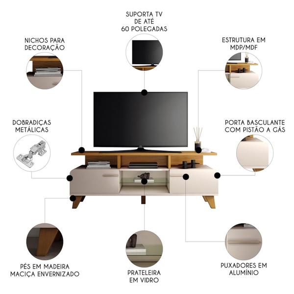 Imagem de Rack Bancada Para TV 60 Pol 160cm Amago H01 Cinamomo/Off - Mpozenato