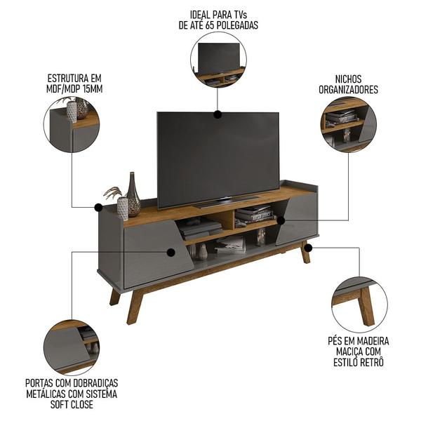 Imagem de Rack Bancada para TV 65 Pol 160cm Titan B02 Titanium/Naturalle - Mpozenato