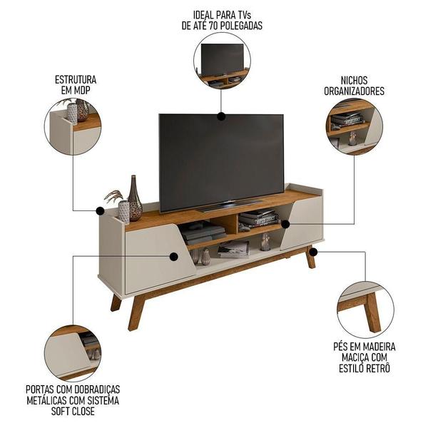 Imagem de Rack Bancada Para Tv 70 Pol Pés Retrô 180cm Flora B02 Off White-naturalle