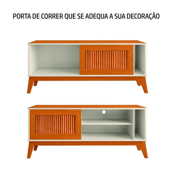 Imagem de Rack Bancada Para TV Até 55 Polegadas 1,36m Ripado Impressão 3D 1 Porta Off White/Cedro Aruba EDN