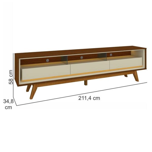 Imagem de Rack Bancada para TV de 85 Gelius Requinte com 03 gavetas LED e pés de madeira Castanho OFF White