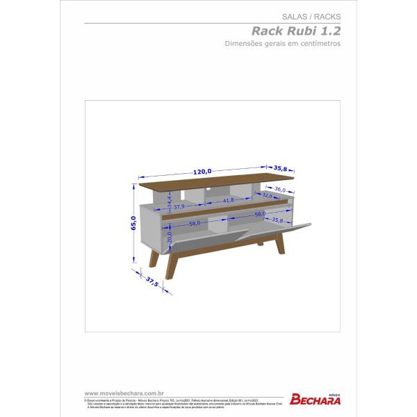 Imagem de Rack Bancada Rubi 1.20 mt TV 50 Polegadas Cinamomo Off White 2 Portas Pés Madeira Maciça Sala