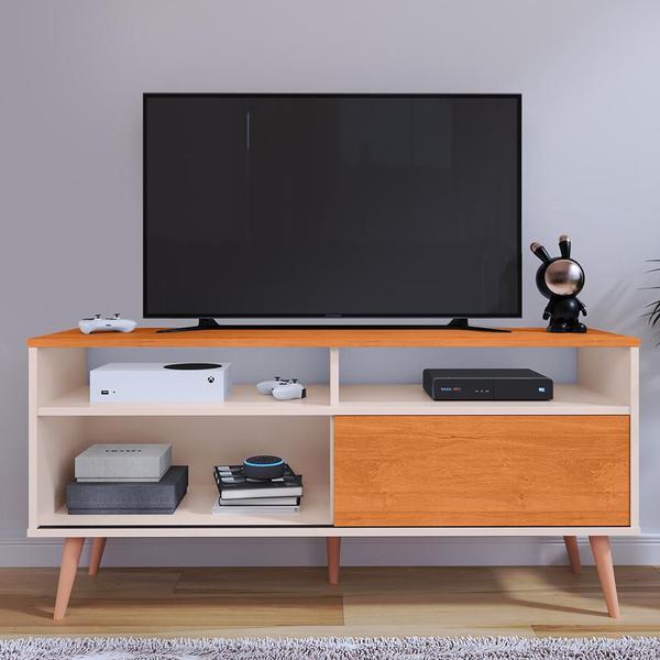 Imagem de Rack Bancada Samba Home 1.36 Estante TV Smart 55 Polegadas Retrô Porta Nicho Organizador Decoração Sala Quarto Pequeno - RPM