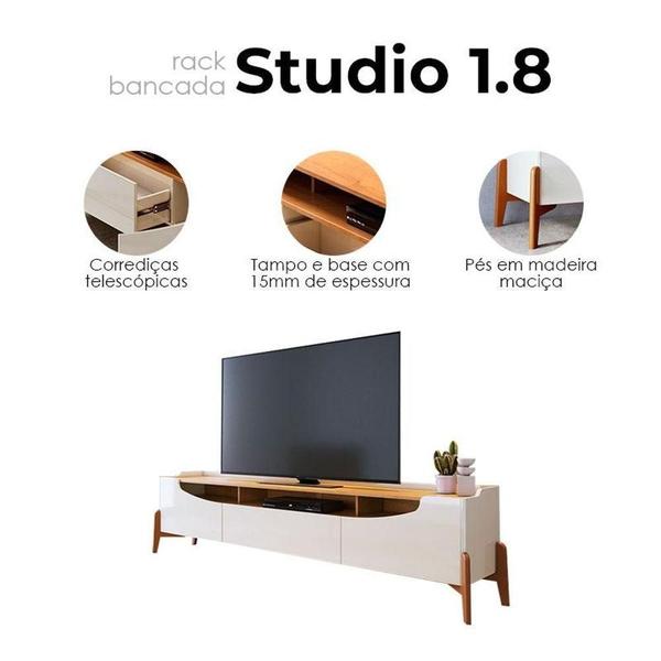 Imagem de Rack Bancada Studio Com Painel Para Tv Loft 1.8 Off White Nature - Imcal