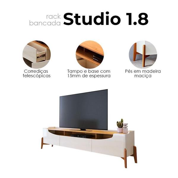 Imagem de Rack Bancada Studio com Painel para TV Loft 1.8 Off White Nature - Imcal