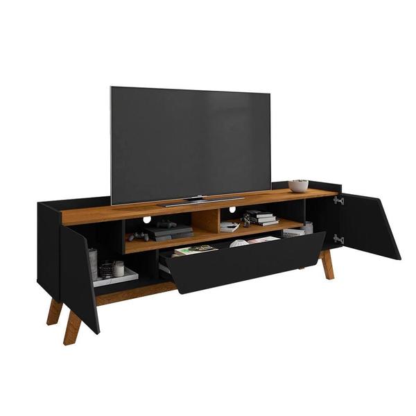 Imagem de Rack Bancada TV Até 70 Polegadas 180 cm 2 Portas 1 Gaveta Preto Fosco Naturalle Flor Shop JM