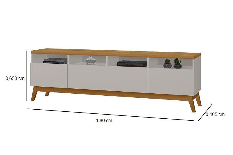Imagem de Rack Bancada TV Até 72 Polegadas Pés Em Madeira 3 Portas E 4 Nichos Supremo 1.80