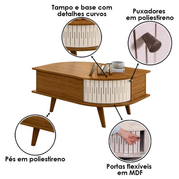 Imagem de Rack Bancada Valência com Mesa de Centro Indianápolis Naturale Off White  Madetec