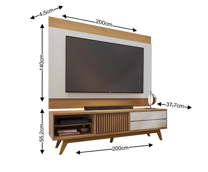 Imagem de Rack Bancada Veneza com Painel Para Tvs até 75 Polegadas Freijó Off White Matte - Colibri