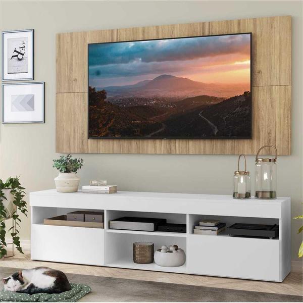 Imagem de Rack c/ Painel e Suporte TV 65" 2 portas Londres Multimóveis Branco/Rustic