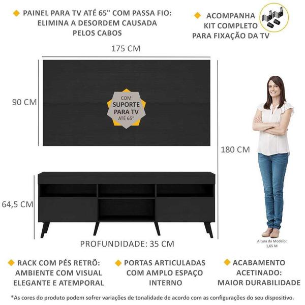 Imagem de Rack c/ Painel e Suporte TV 65" Pés Retrô com 2 Portas Londres Multimóveis