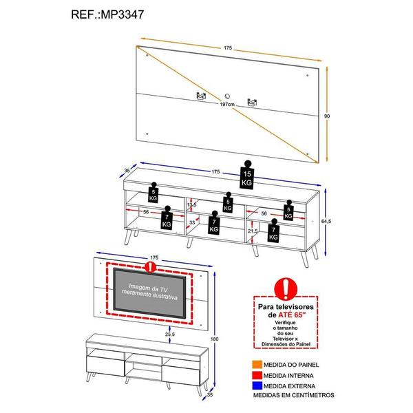 Imagem de Rack c/ Painel e Suporte TV 65" Pés Retrô com 2 Portas Londres Multimóveis