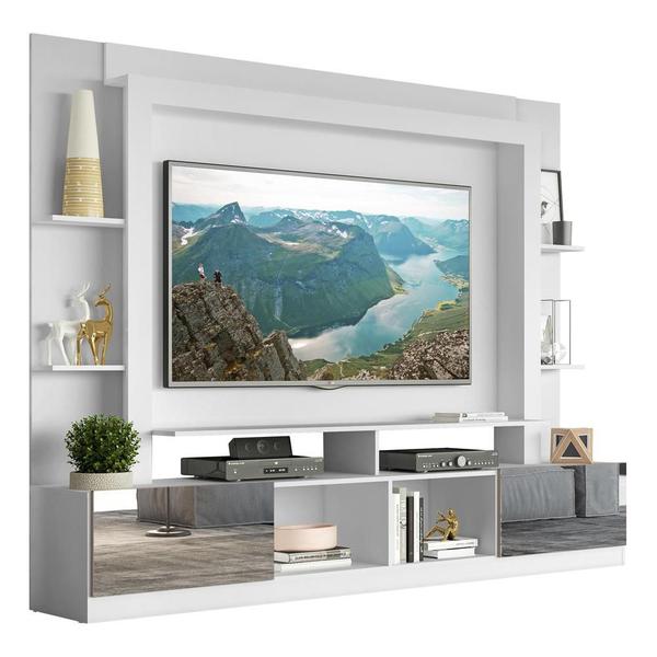 Imagem de Rack c/ Painel e Suporte TV 65" Portas c/ Espelho Oslo Multimóveis Branco/Lacca Fumê