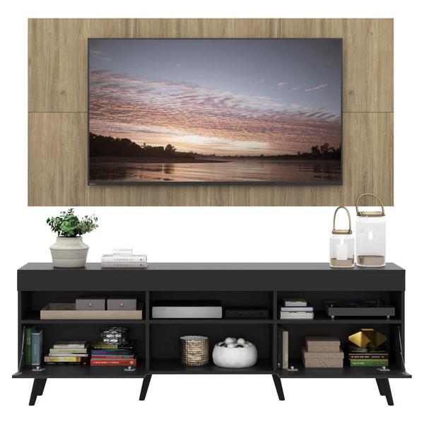 Imagem de Rack c/ Painel e Suporte TV 65" Preto/Rustic Londres Multimóveis Pés Retrô Preto