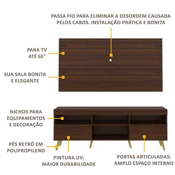 Imagem de Rack c/ Painel p/ TV até 65" e Pés Retrô Flórida Multimóveis Duna/Natural