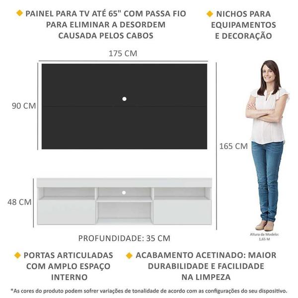 Imagem de Rack c/ Painel TV 65" e 2 portas Londres Multimóveis Branco/Preto