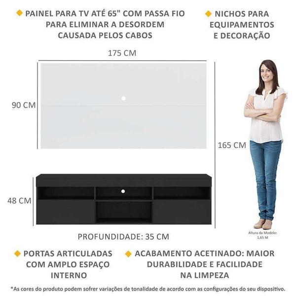 Imagem de Rack c/ Painel TV 65" e 2 portas Londres Multimóveis Preto/Branco