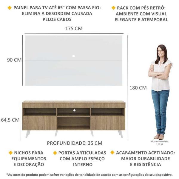 Imagem de Rack c/ Painel TV 65" Rustic/Branco Londres Multimóveis Pés Retrô Branco