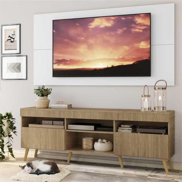 Imagem de Rack c/ Painel TV 65" Rustic/Branco Londres Multimóveis Pés Retrô Natural