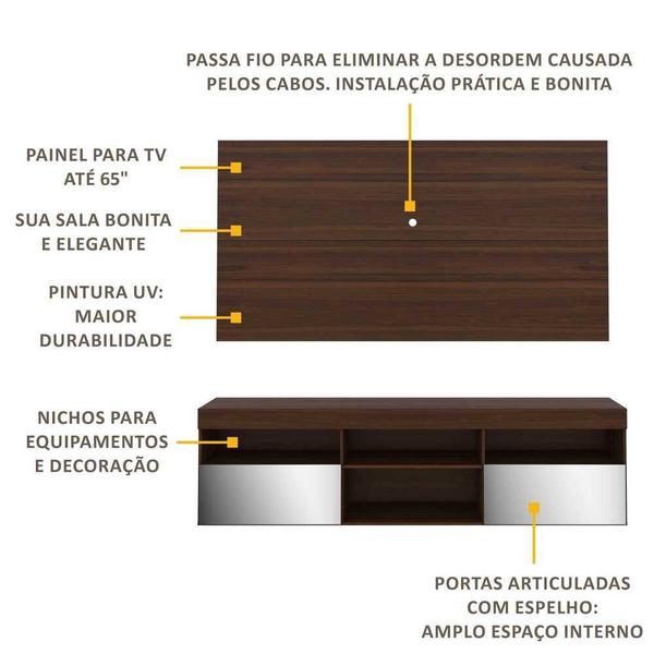 Imagem de Rack com Espelho e Painel para TV até 65" Multimóveis Flórida FG3137 Madeirado