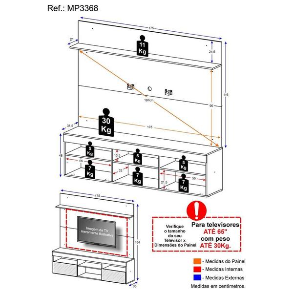 Imagem de Rack com Espelho e Painel TV 65" com Suporte  e Prateleira Madri Multimóveis Preto