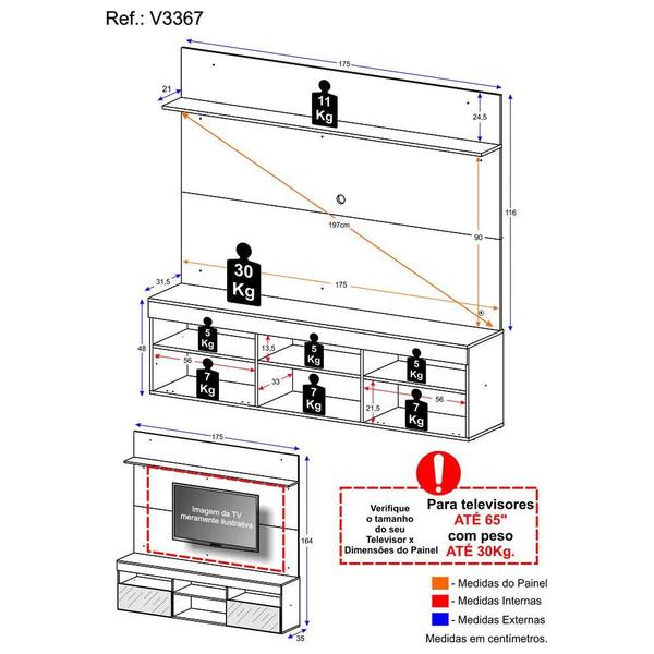 Imagem de Rack com Espelho e Painel TV 65" Madri Multimóveis V3367