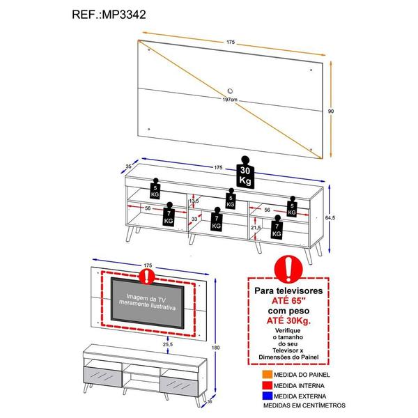 Imagem de Rack com Espelho, Pés Retrô e Painel TV 65" com 2 Portas Londres Multimóveis Branco/Preto