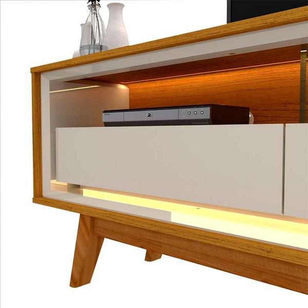 Imagem de Rack Com LED Pra TV 75 Polegadas 212cm Requinte Pés Madeira Gelius Naturale/Off White