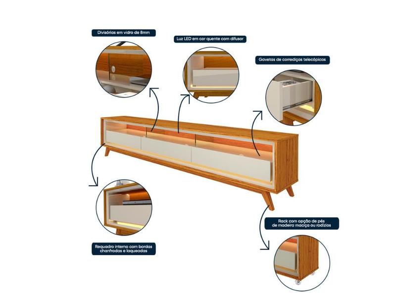Imagem de Rack com Led Requinte para Tv  75" - Naturale/Off White