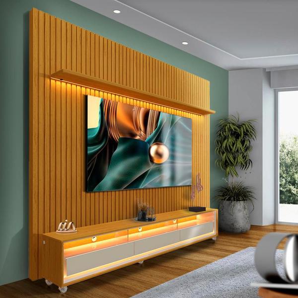 Imagem de Rack Com Painel Com Rodízio Para Tv 85 Polegadas Naturale Off White Jayce Shop Jm