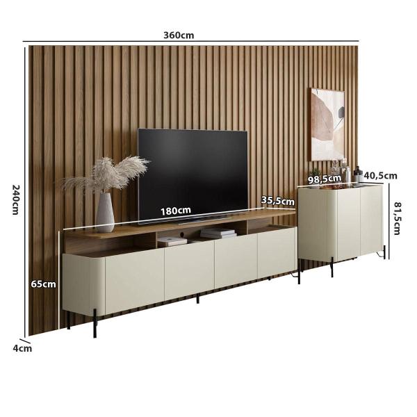 Imagem de Rack com Painel e Buffet com Pés em Metal 360cm 100% MDF