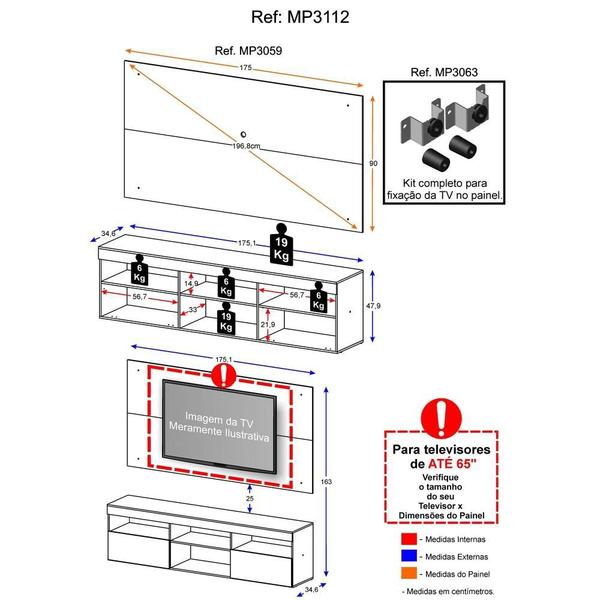 Imagem de Rack com Painel e Suporte P/TV até 65" Flórida Multimóveis Duna