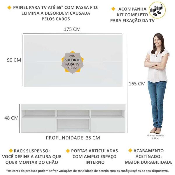 Imagem de Rack com Painel e Suporte para TV até 65" Suspenso com 2 Portas Londres Multimóveis Branco