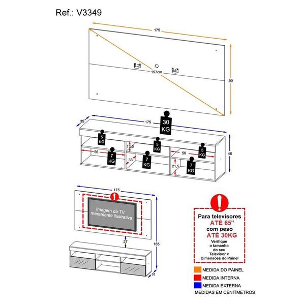 Imagem de Rack com Painel e Suporte TV 65" com Espelho Londres Multimóveis V3349