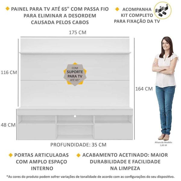 Imagem de Rack com Painel e Suporte TV 65" com Prateleira Madri Multimóveis Branco