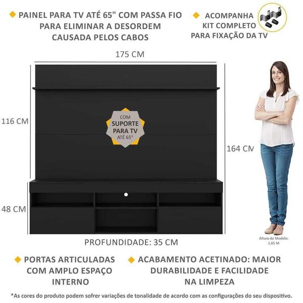 Imagem de Rack com Painel e Suporte TV 65" com Prateleira Madri Multimóveis Preto