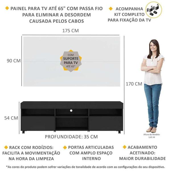 Imagem de Rack com Painel e Suporte TV 65" com Rodízios Londres Multimóveis V3345