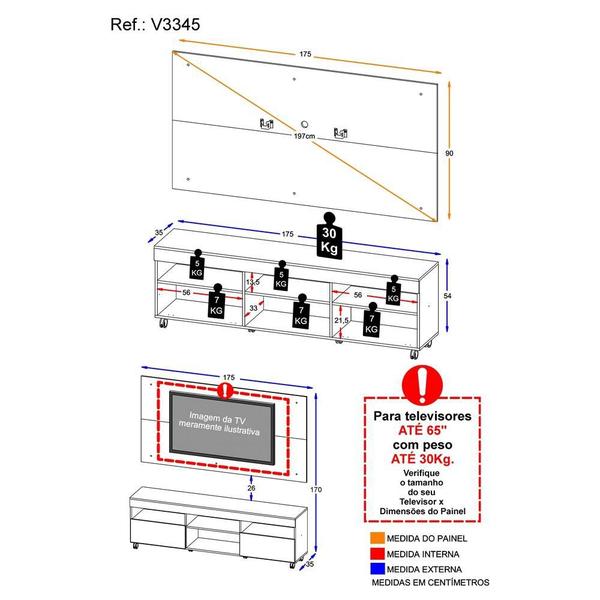 Imagem de Rack com Painel e Suporte TV 65" com Rodízios Londres Multimóveis V3345