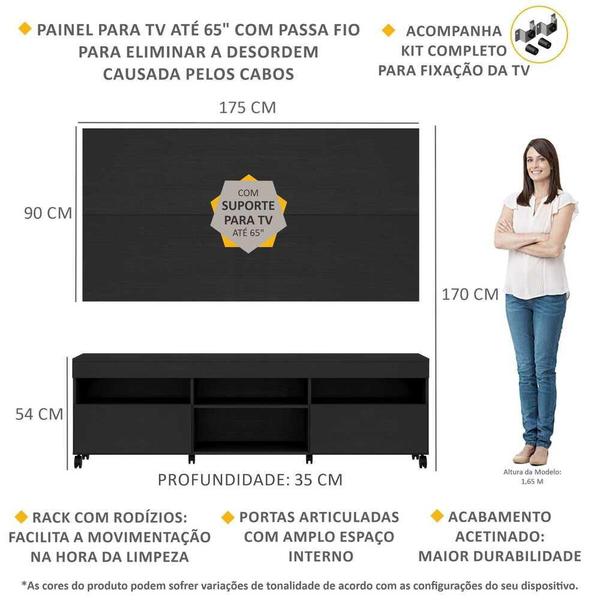 Imagem de Rack com Painel e Suporte TV 65" com Rodízios Londres Multimóveis V3345